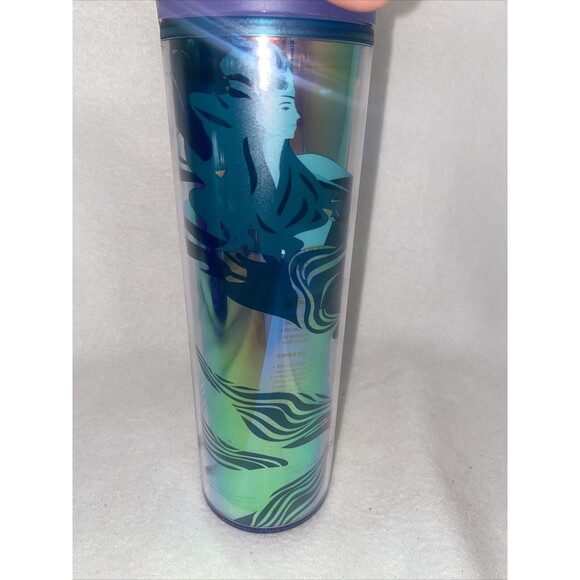 STARBUCKS Mermaid Siren Iridescent Double Tail Purple Lilac Green Tumbler 16oz - Picture 6 of 7